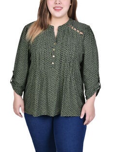 Long Sleeve Pintuck Front Top With Chain Details