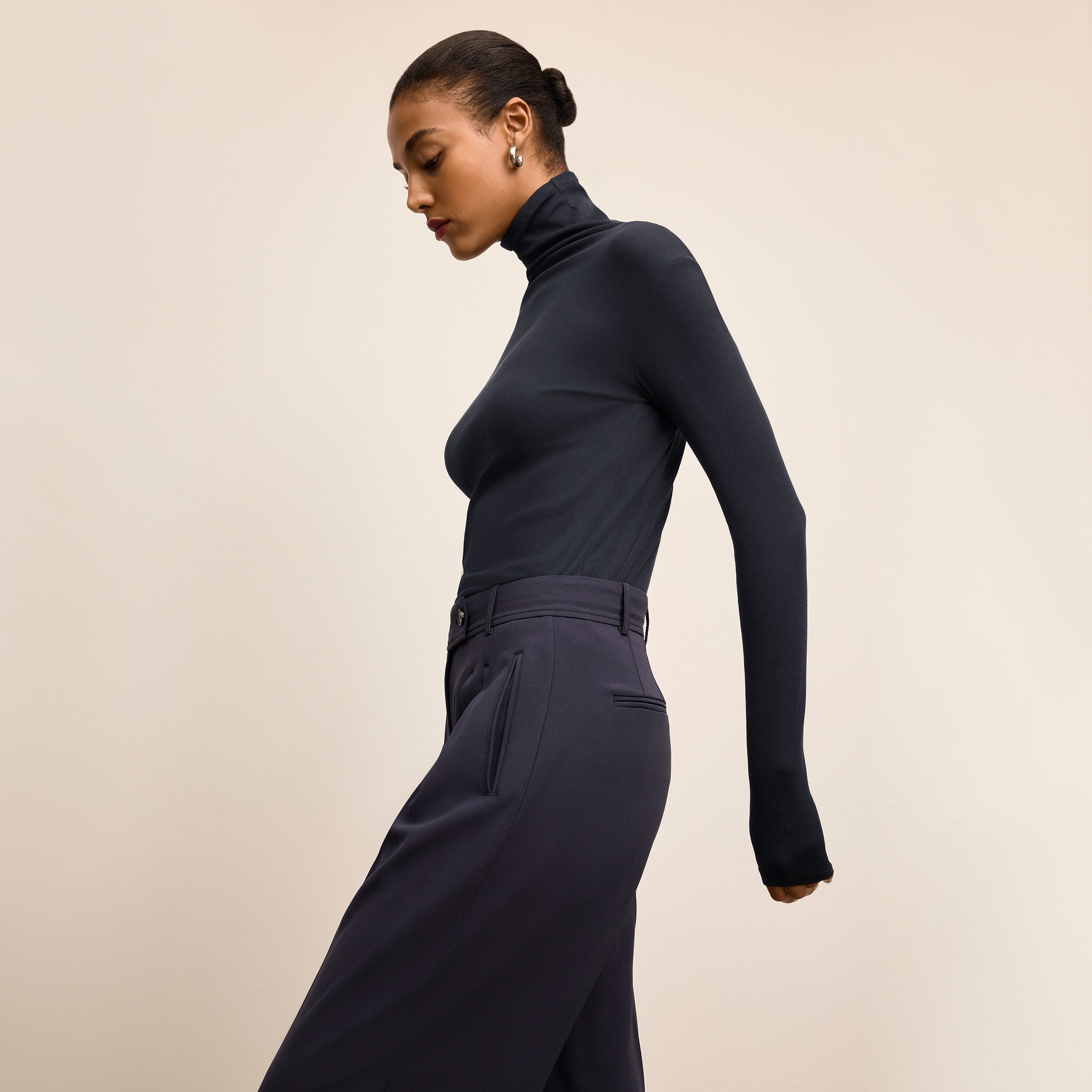 Axam Layering Turtleneck - Organic Ribbed Pima Cotton, Dark Navy / Navy, alternate image number 1