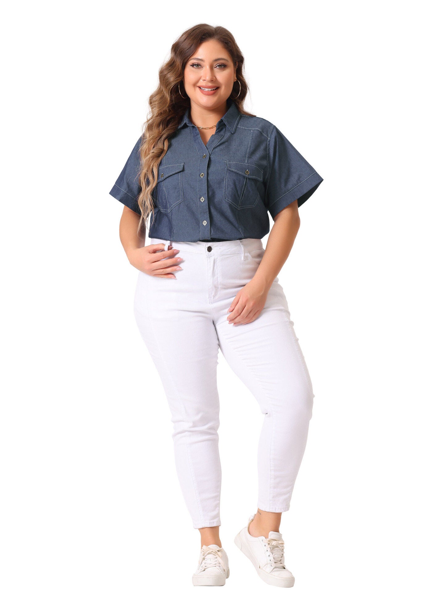 Workwear Short Sleeve Button Down Chambray Shirt, Black Blue / Chambray Denim Medium, hi-res image number 0