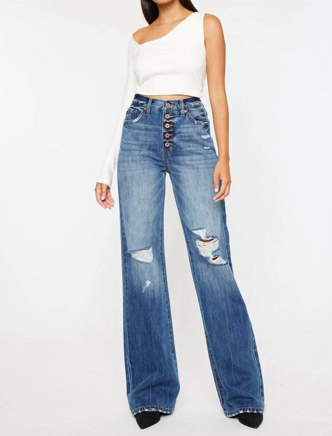 KORTNEY ULTRA HIGH 90'S BUTTON FLARE JEAN IN MEDIUM WASH, Medium Wash / Medium Wash, hi-res image number null