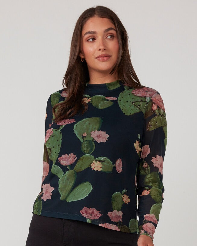 Mezzanine Mesh Top, Print / Navy, alternate image number 2