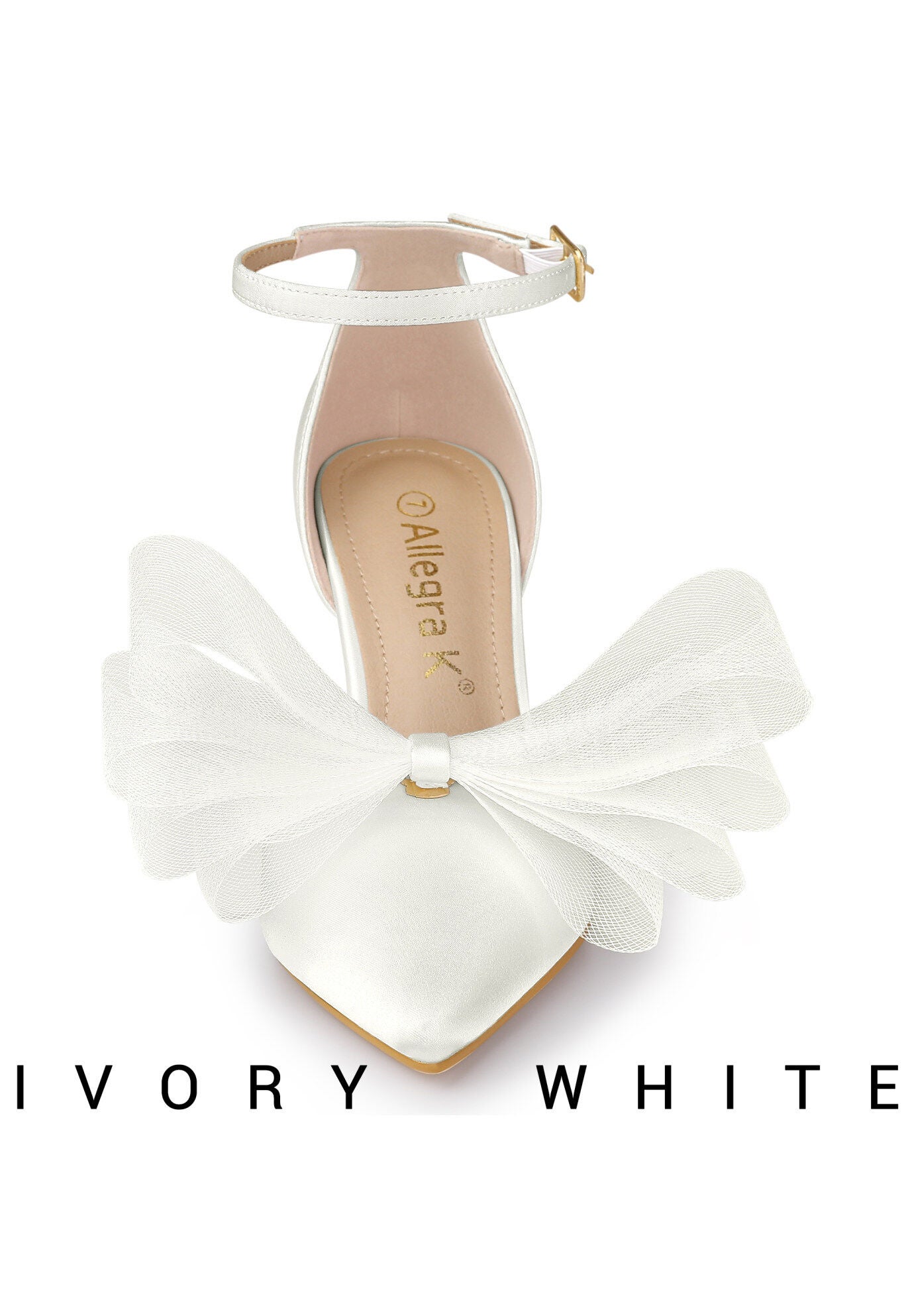 Bow Tie Ankle Strap Stiletto High Heels Wedding Pumps, White / White, alternate image number 1