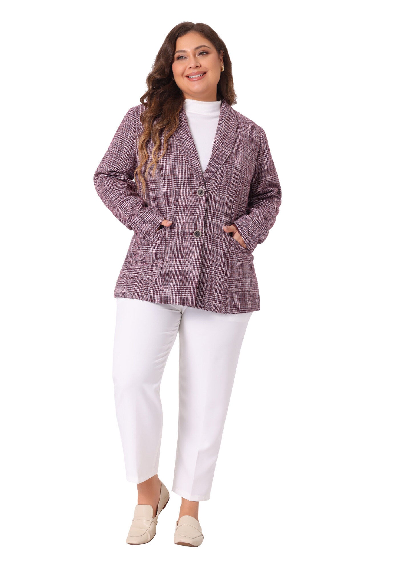 PLAID LAPEL SINGLE BREASTED BLAZER, Burgundy / Red, hi-res image number 0