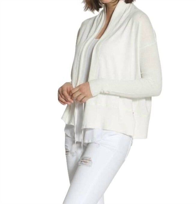 STRING TIE CARDIGAN IN WHITE, White / White, alternate image number 2