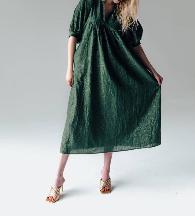 HIGH NECK MIDI DRESS, Emerald Sparkle / Light Green, alternate image number null