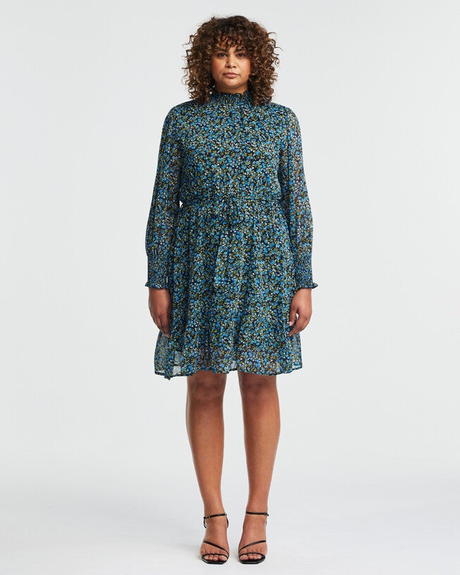 Blue Iris Floral Knee Length Dress, BlueGreen / Azure Blue, alternate image number null
