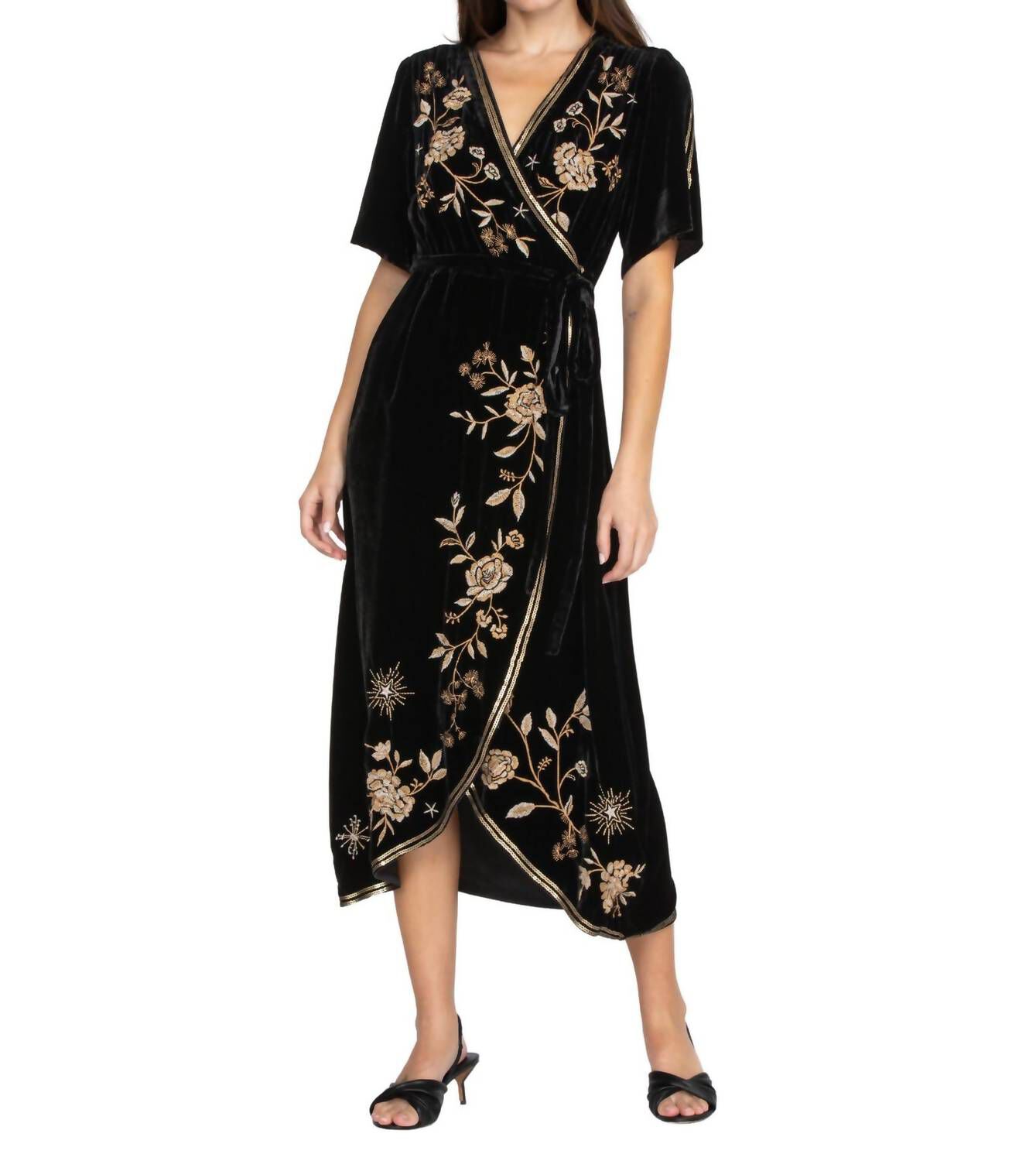 Ally Velvet Wrap Dress In Black Dia Co