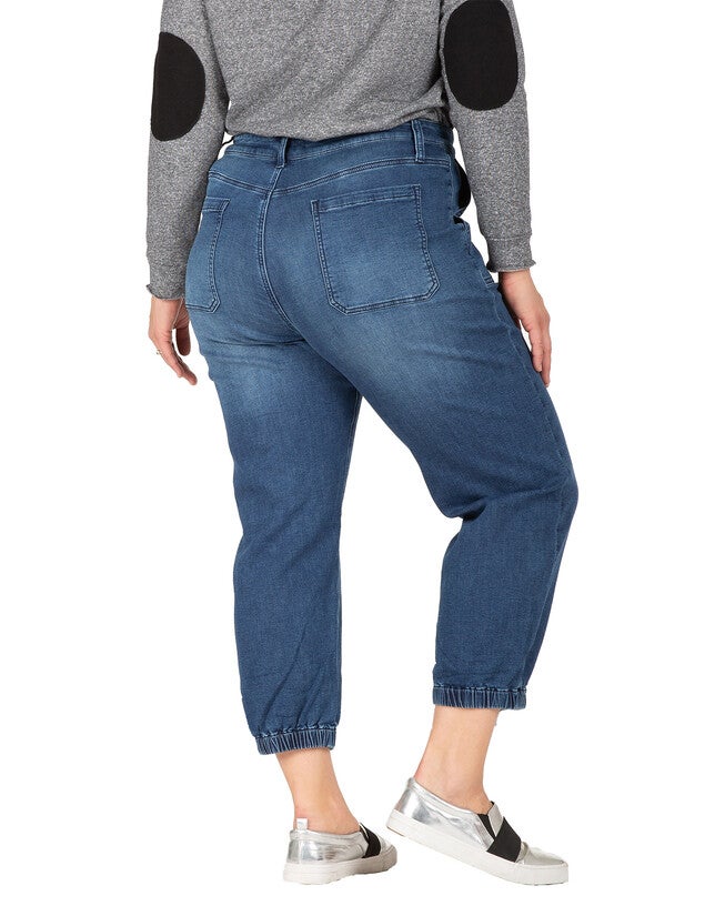 Lyla Women's Plus Size 5 Pocket Cropped Leg Jogger Jeans, 3231 Whisker / Dark Wash, alternate image number 4
