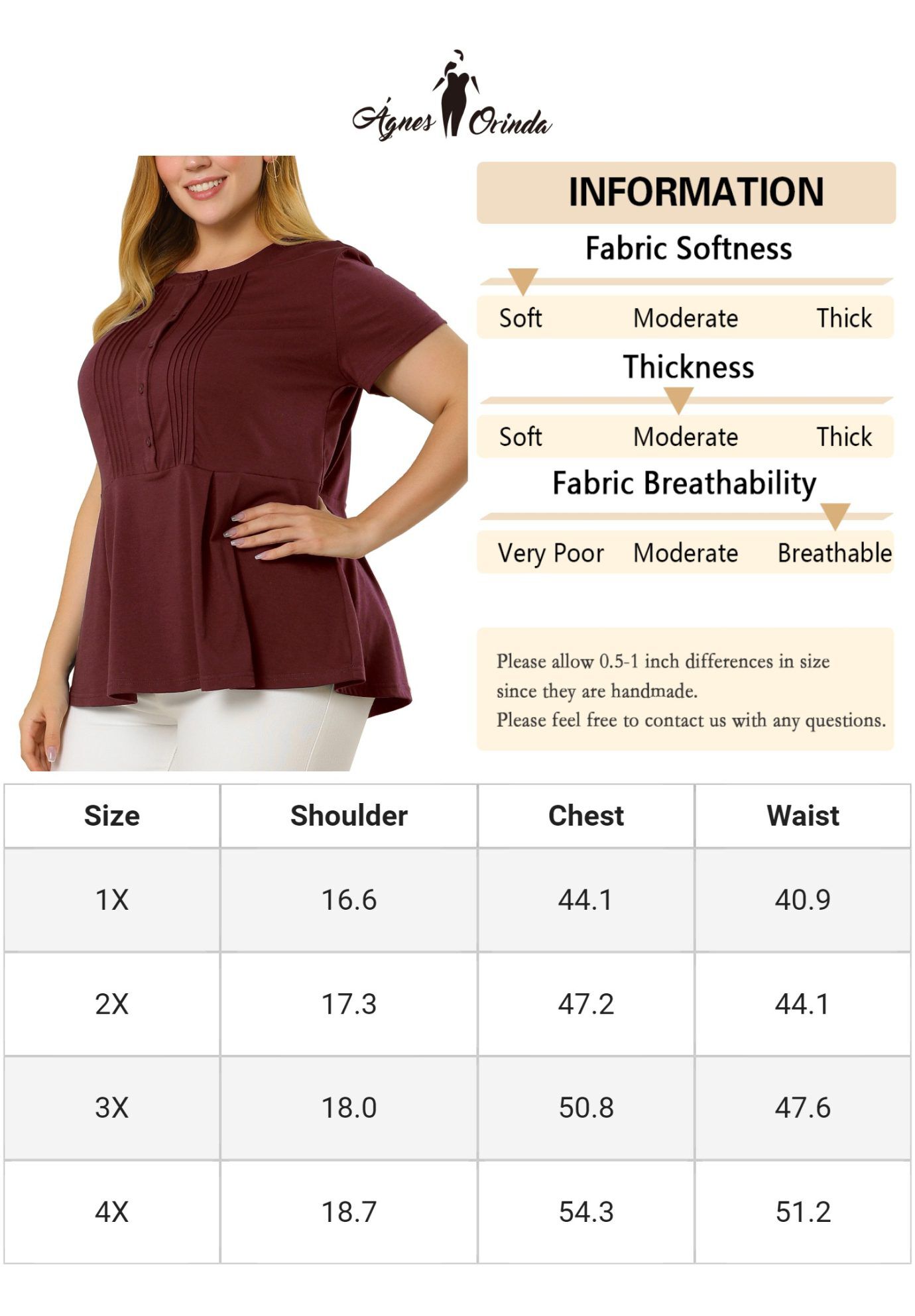 Round Neck Short Sleeve Shirt Blouse Peplum Top, Burgundy / Burgundy, alternate image number 4