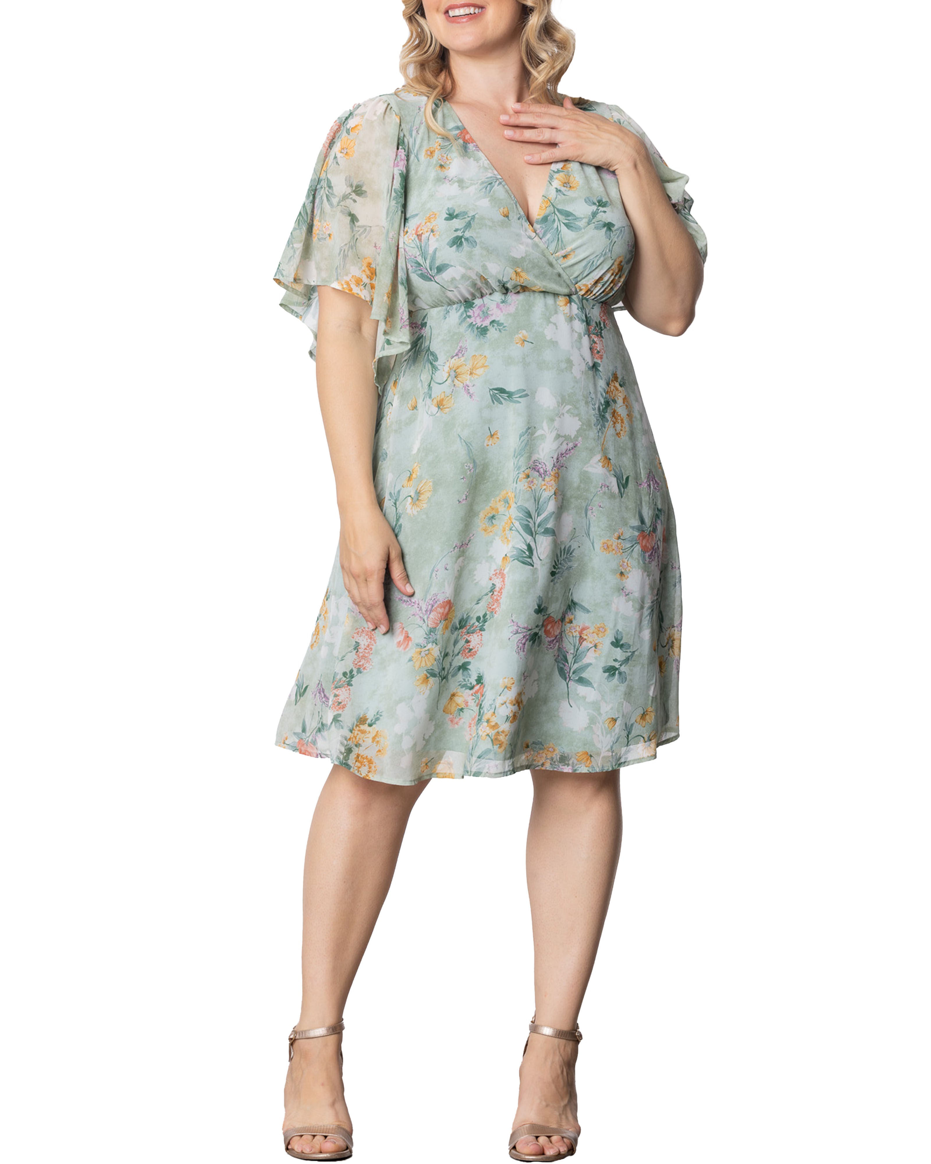 Florence Flutter Sleeve Dress, SAGE FLORAL PRINT / Sage Green, hi-res image number 0