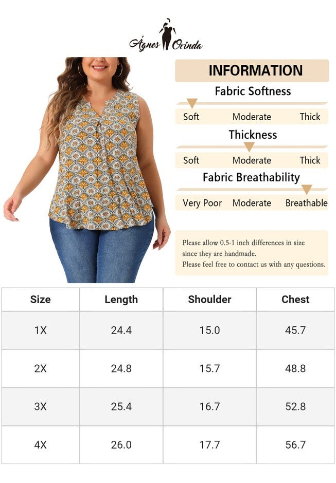 Sleeveless Floral Print V Neck Tunic Tank Top, Brown / Brown, alternate image number 4