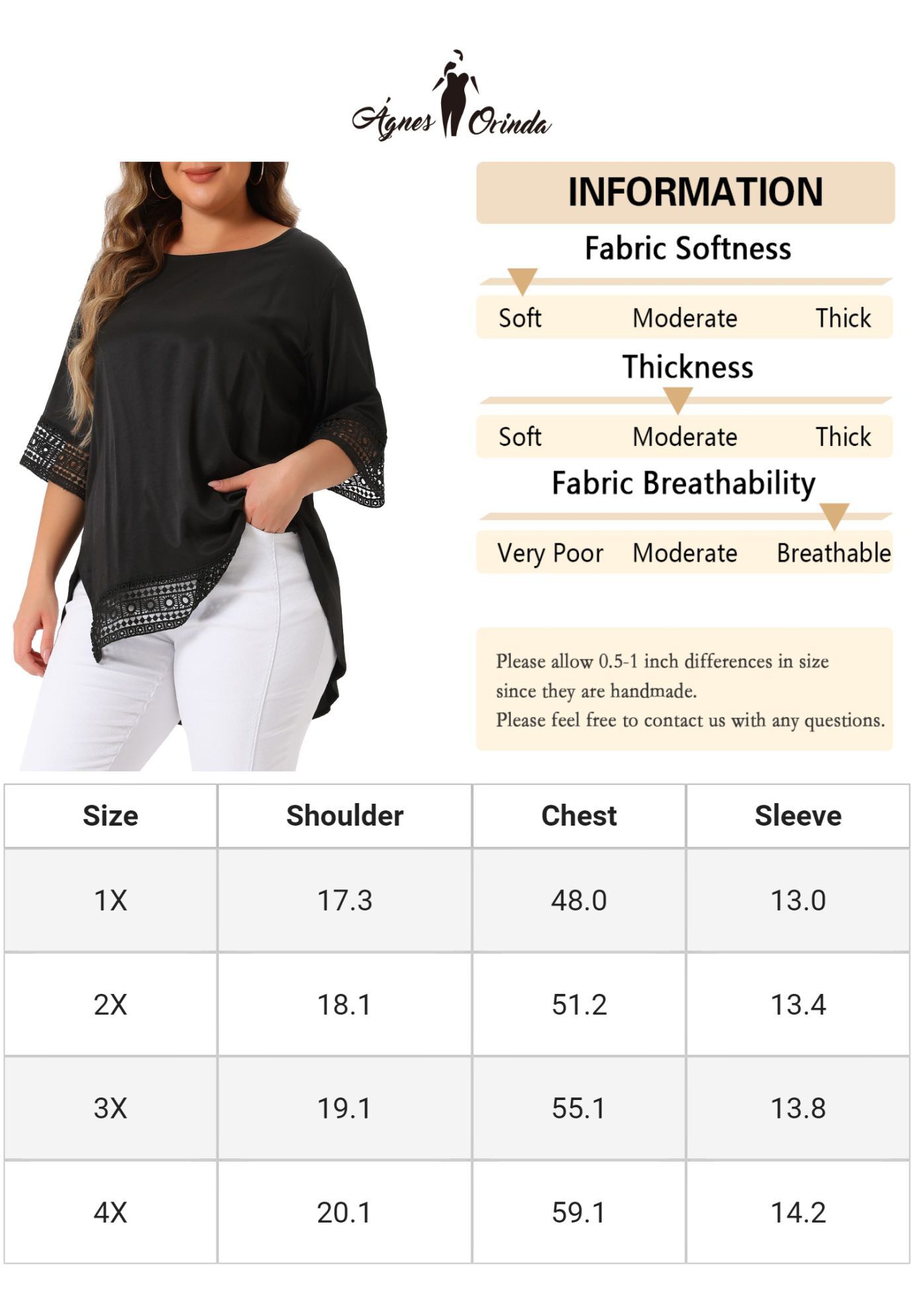 Crewneck Lace Crochet Short Sleeve Casual Loose Top, Black / Black, alternate image number 4