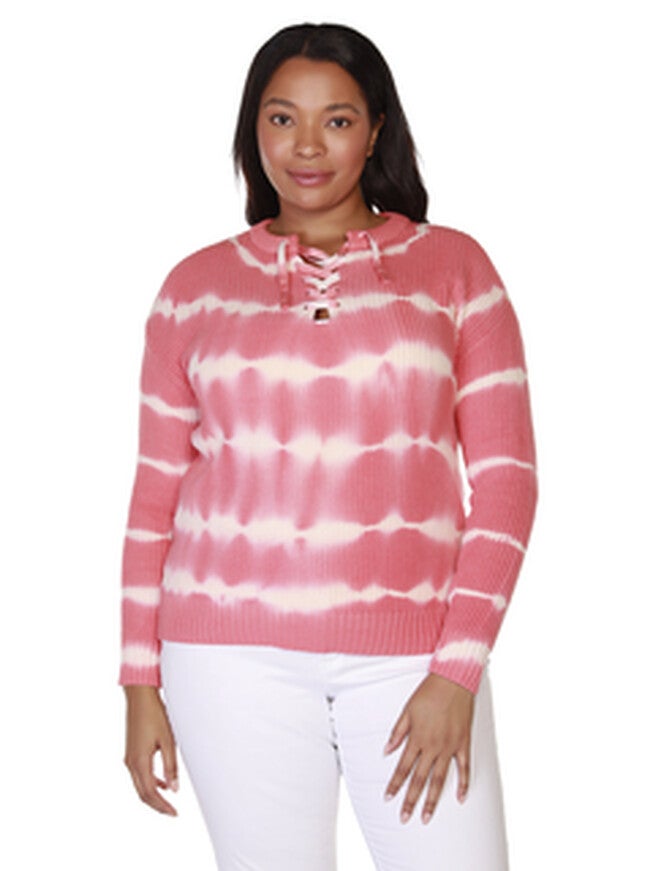 Kayla Tie-Dye Lace-up Sweater, TeracottaWhite / Pink, hi-res image number null