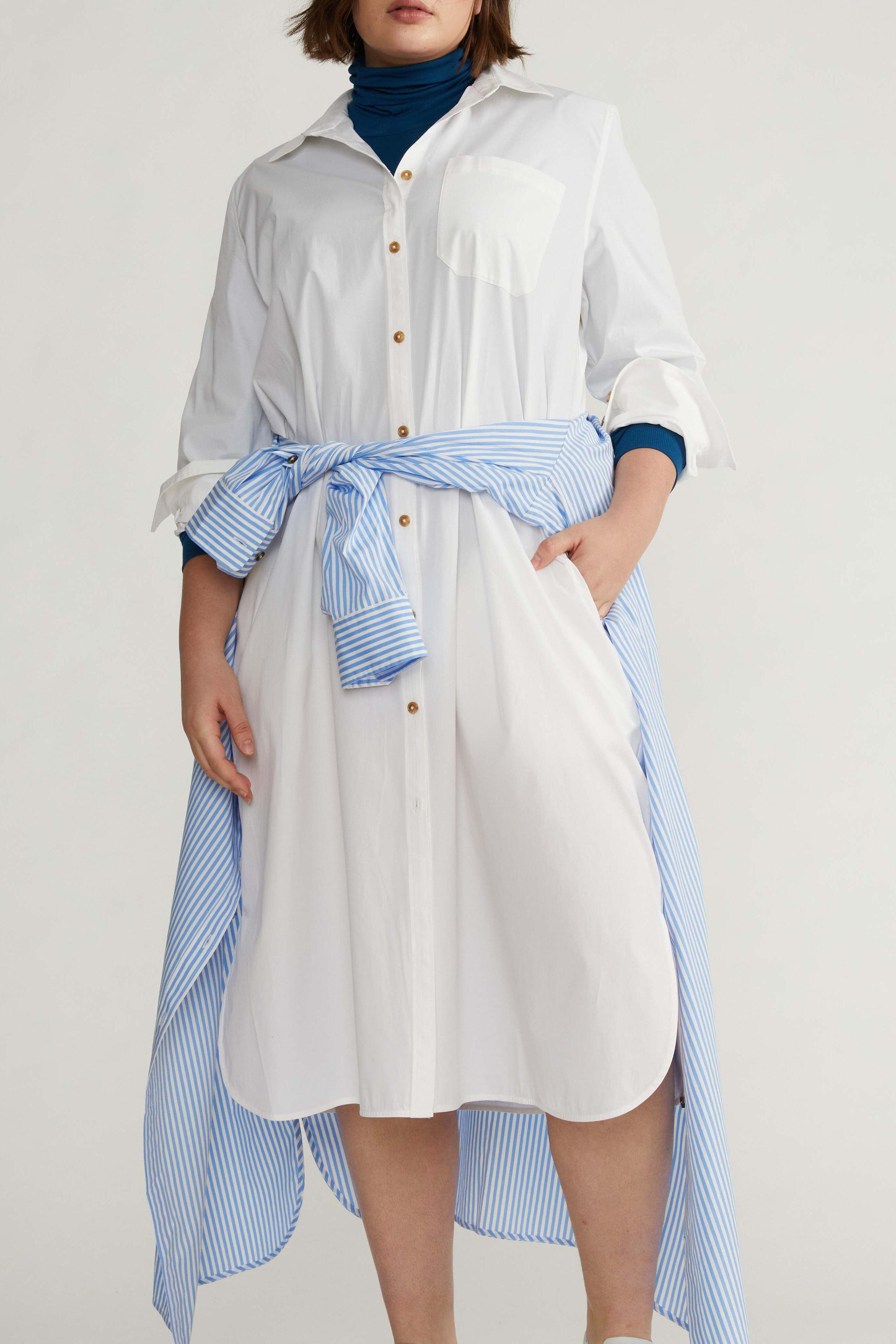 Women's Plus Size Odeon Stretch Poplin Shirtdress, White / White, alternate image number 6