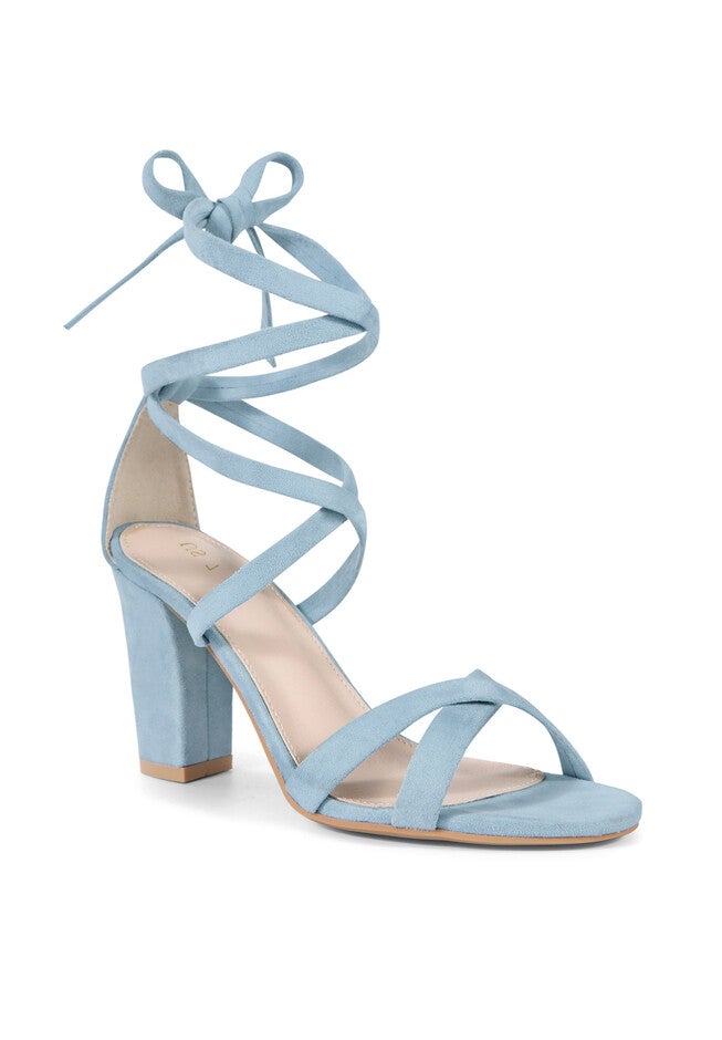 Strappy Lace Up Block Heel Sandals, Blue / Light Blue, hi-res image number null