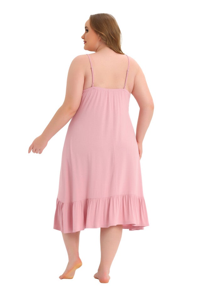 Sweetheart Neck Ruffle Trim Midi Cami Nightdress, Pink / Pink, alternate image number 3