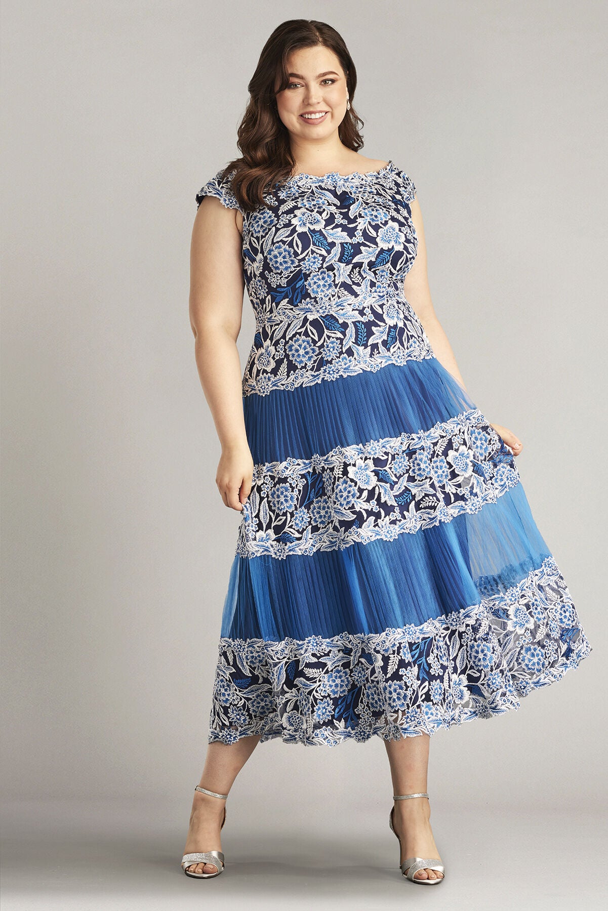 Klein Embroidered Tea-Length Dress - PLUS SIZE, PACIFIC BLUE / see-description, alternate image number 2