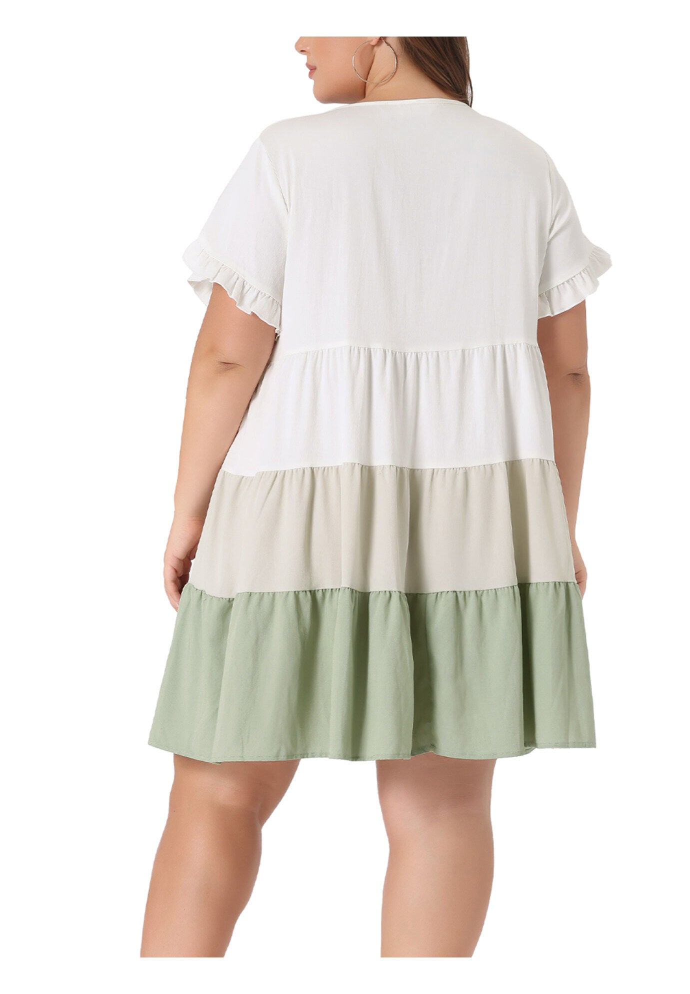 Babydoll Ruffle Short Sleeve Chambray Mini Dress, Green / Light Green, alternate image number 3