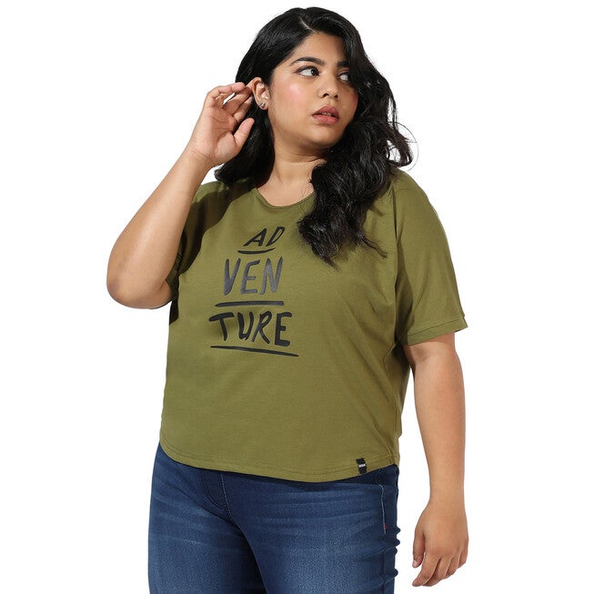 Olive Green "Adventure" Text Print Tee, Olive Green / Olive Green, hi-res image number null
