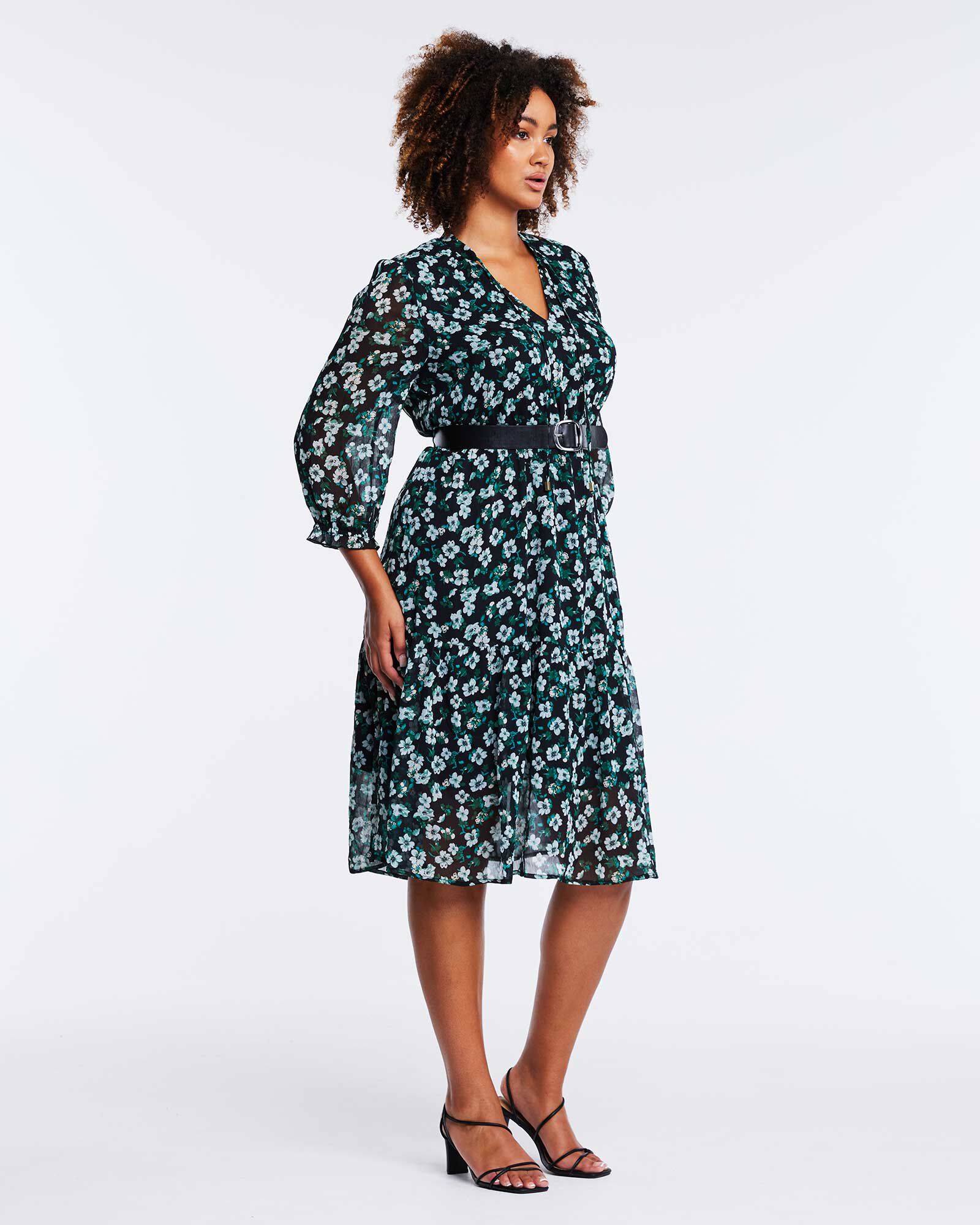 Evergreen Floral Belted Midi Dress, , alternate image number 7