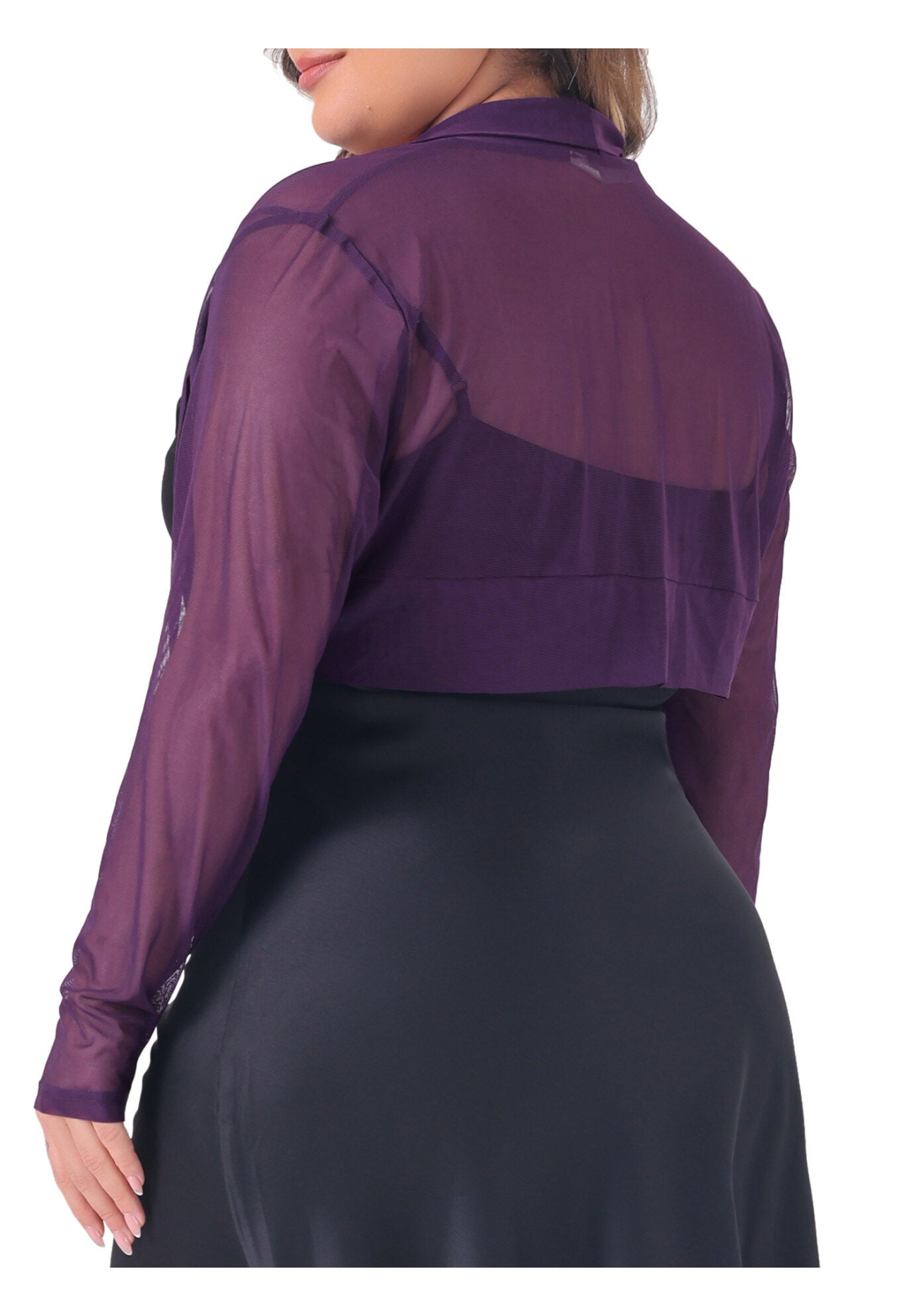 LONG SLEEVE SHEER BOLERO SHRUG MESH CROP CARDIGAN, Purple / Purple, alternate image number 3