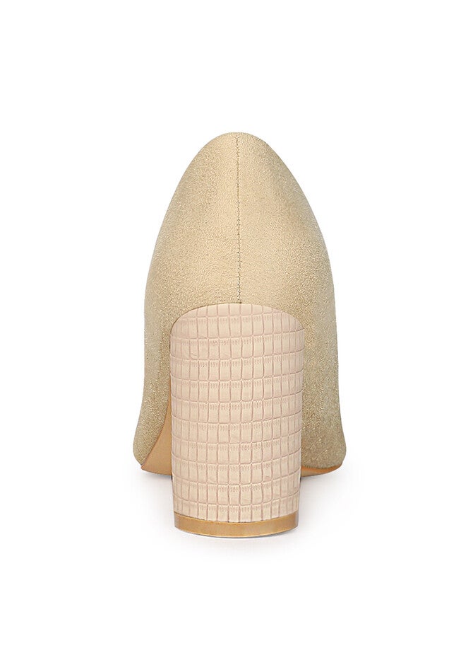 Pointy Toe Slip on Plaid Chunky Heel Dress Pumps, Beige / Beige, alternate image number 1