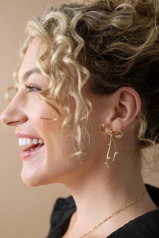 Coquette Bow Earrings, Gold / Gold, alternate image number 2