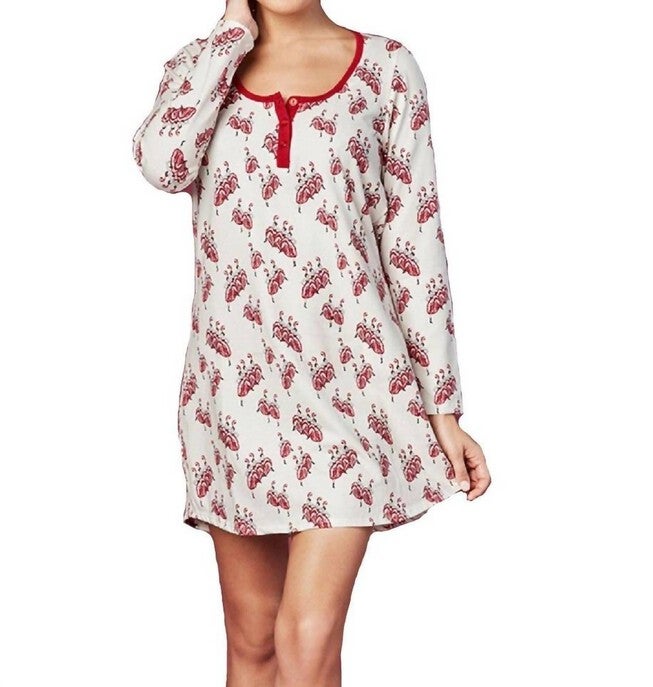 PAJAMAS FRENCH DANCERS STRETCH L-S HENLEY NIGHTSHIRT IN MULTI, Multi / White, hi-res image number null