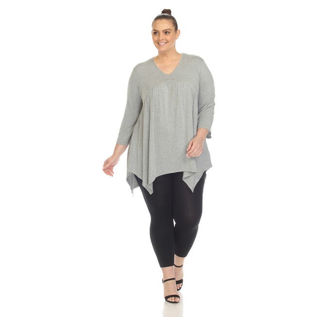 White Mark Empire Waist V-Neck Tunic Top, Grey / Light Grey, alternate image number null