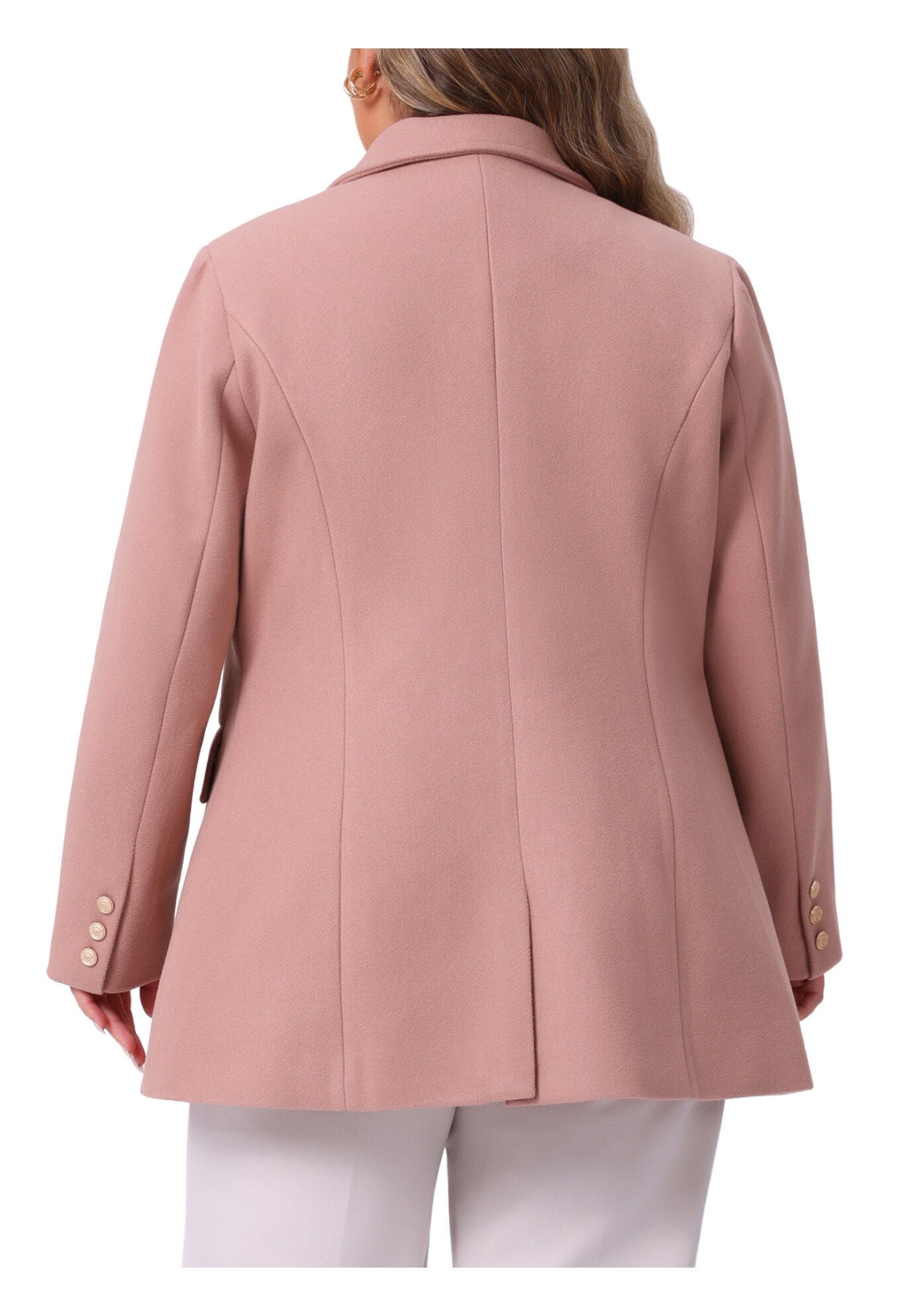 Notch Double-Breasted Lapel Winter Coats, Pink / Pink, alternate image number 3