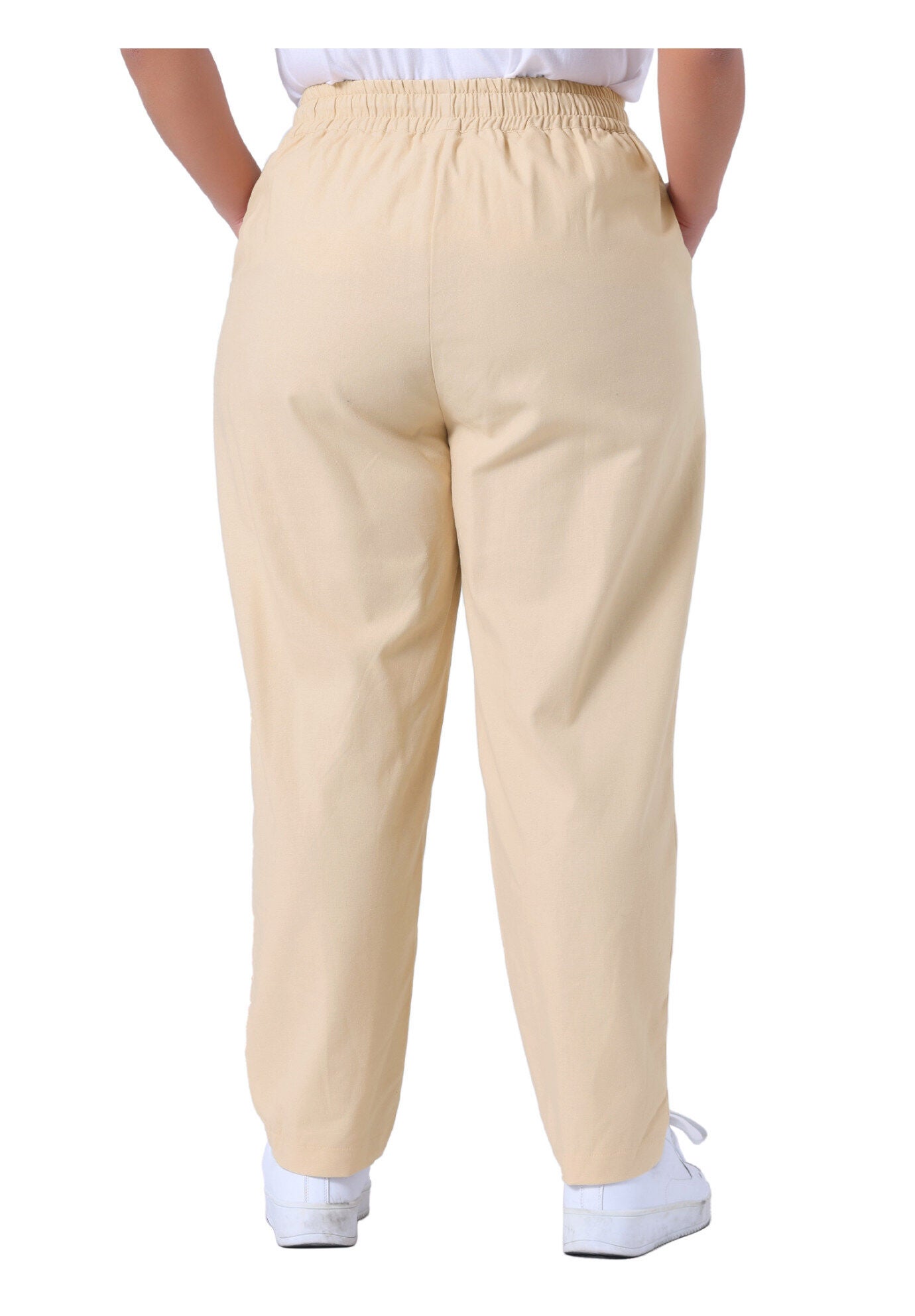 STRAIGHT LEG DRAWSTRING ELASTIC LOOSE TROUSERS, Light Khaki / Beige, alternate image number 3