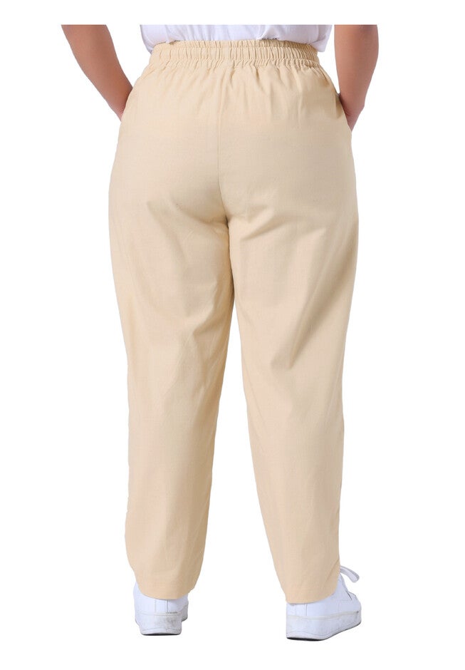 STRAIGHT LEG DRAWSTRING ELASTIC LOOSE TROUSERS, Light Khaki / Beige, alternate image number 3