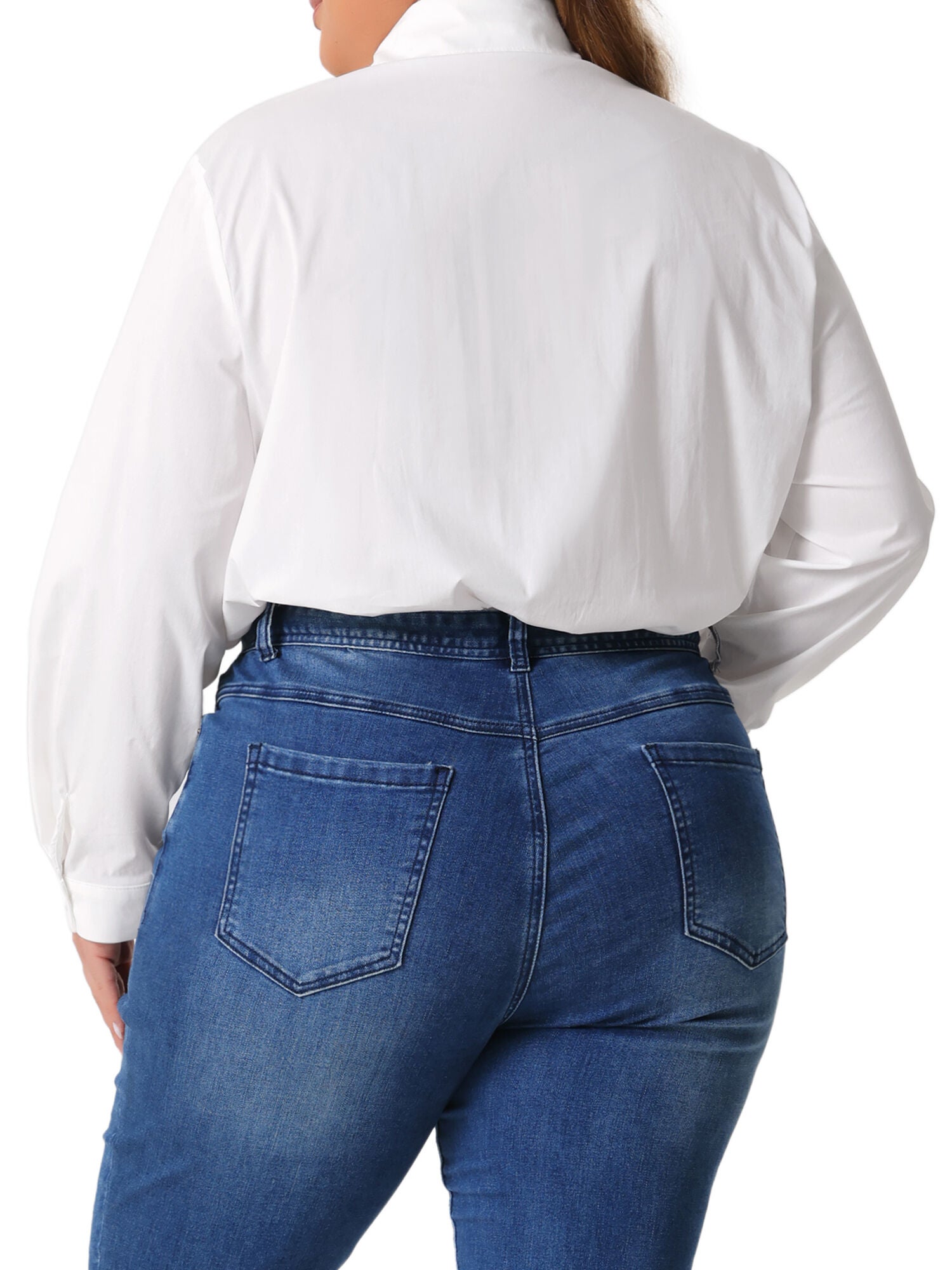 Button Down Long Sleeve Bodysuit Shit Top, White / White, alternate image number 3