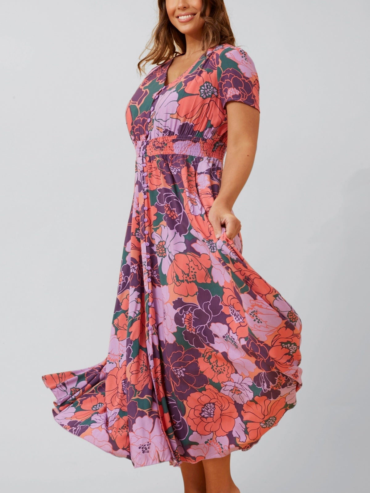 Christina Maxi Dress Fit & Flare Floral Print, Purple / Purple, alternate image number 3