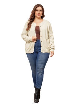 Button Down Crew Neck Sweater Knit Cardigan