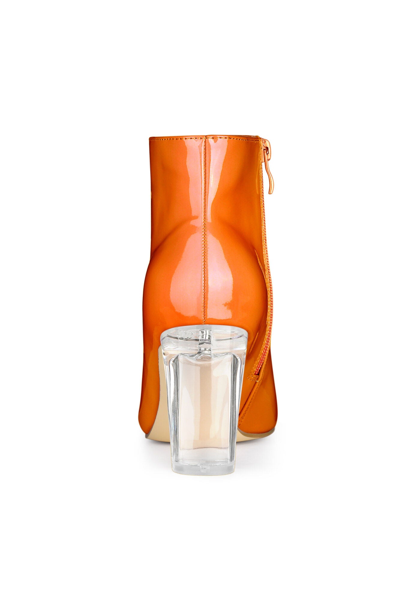 CLEAR HEEL POINTY TOE ANKLE BOOTS, Orange / Orange, alternate image number 3
