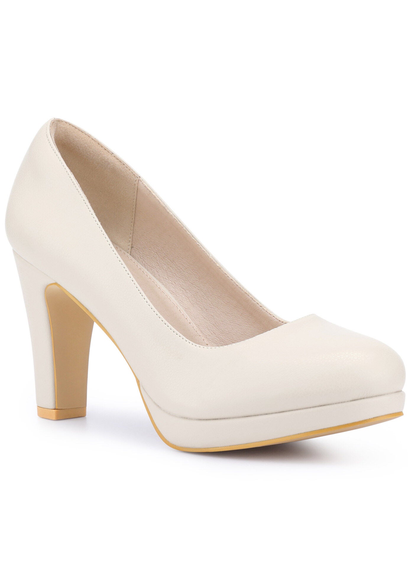 Platform Round Toe Chunky Heel Pumps, Beige / Beige, hi-res image number 0