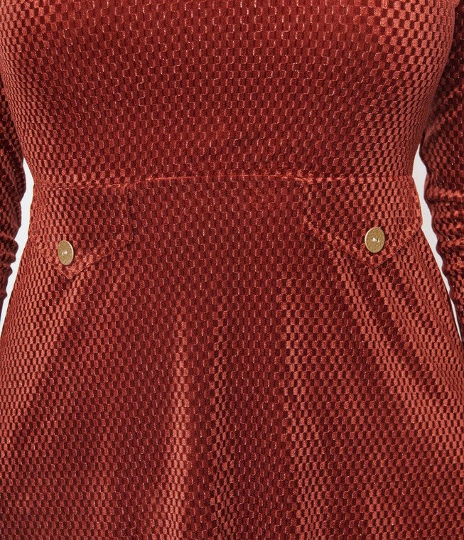 Smak Parlour Orange Geometric Velvet Mock Turtleneck Fit & Flare Dress, Orange / Burnt Orange, alternate image number null