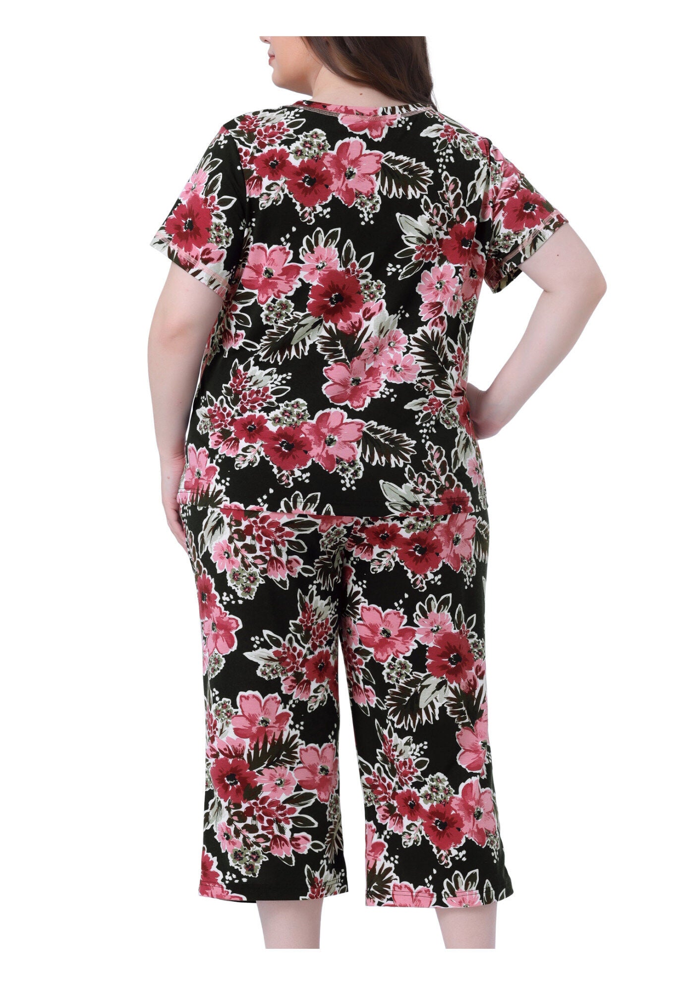 Short Sleeve Sleepwear Soft Lounge Set, Black / Black, alternate image number 3