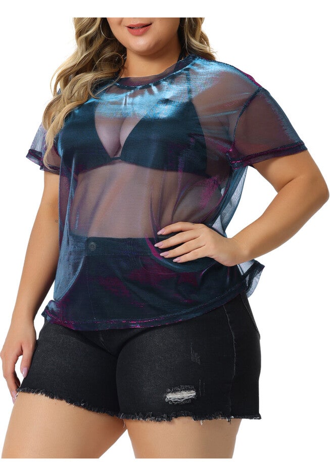 DROP SHOULDER SHEER MESH TOP, Black Purple / Purple, alternate image number 1