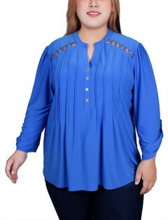 Long Sleeve Pintuck Front Top With Chain Details
