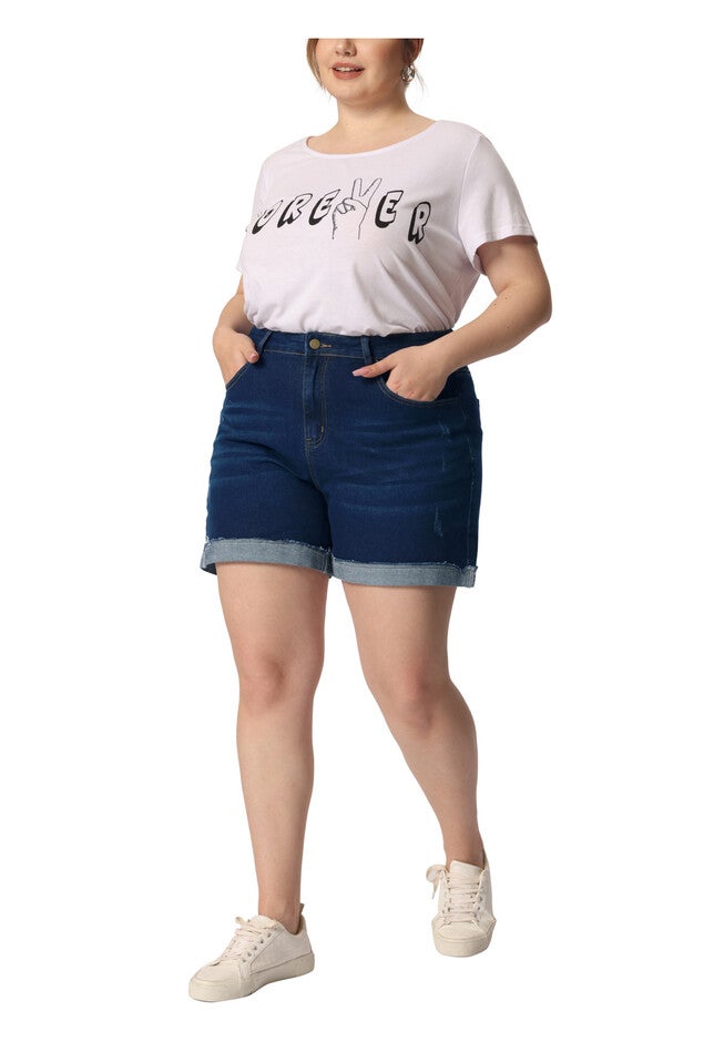 Roll Hem Mid Rise Stretch Denim Shorts, Blue / Chambray Denim Medium, alternate image number 1