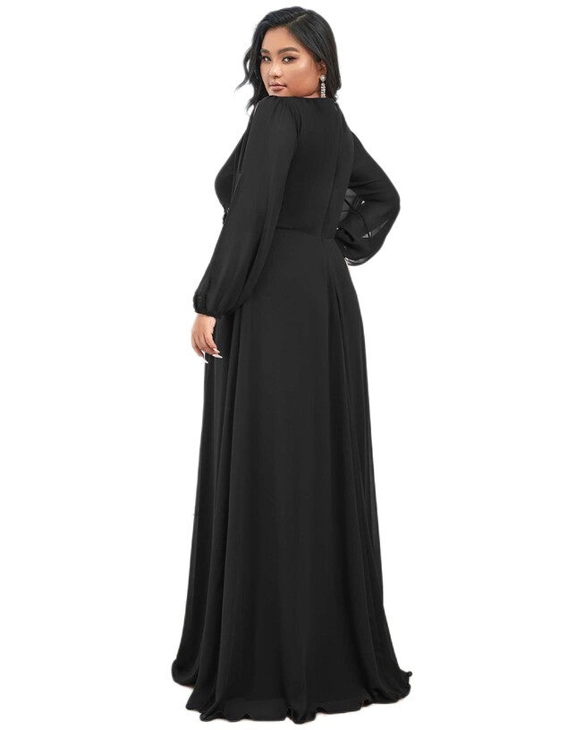 Chiffon V-Neckline Long Sleeve Formal Evening Dress, , alternate image number 5