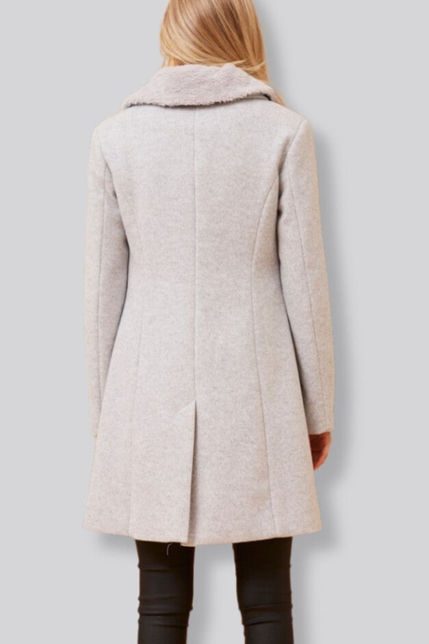 Freja Coat Double Breasted Removable Faux Fur Collar, Gray / Cool Gray, alternate image number 4