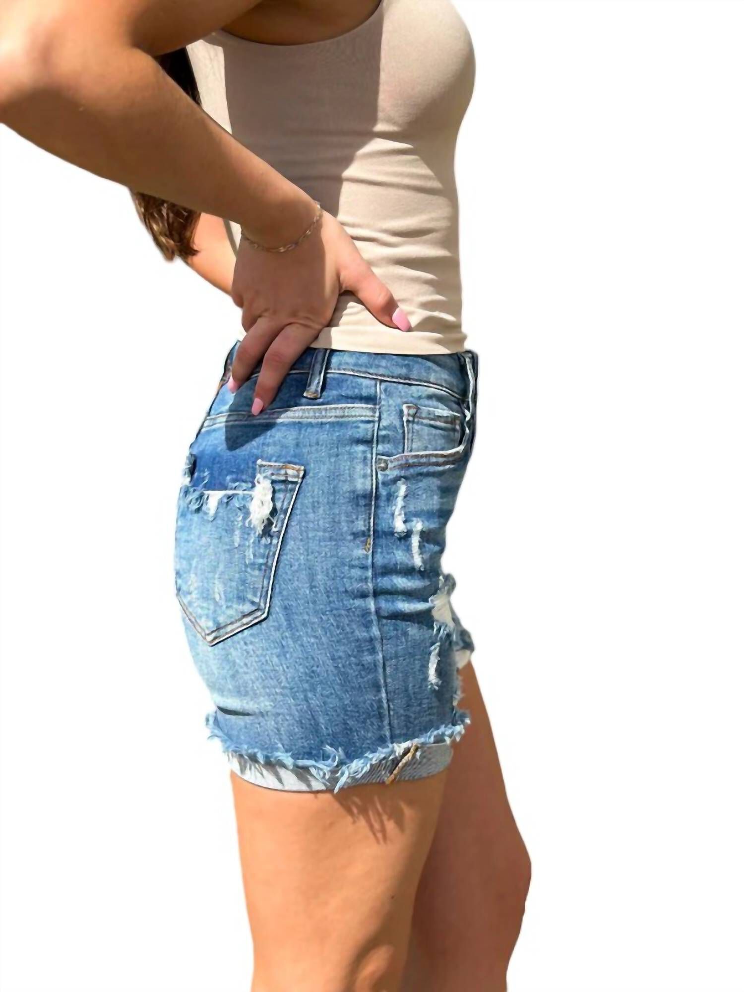 High Rise Cuffed Shorts, Dark Wash / Dark Wash, alternate image number 1