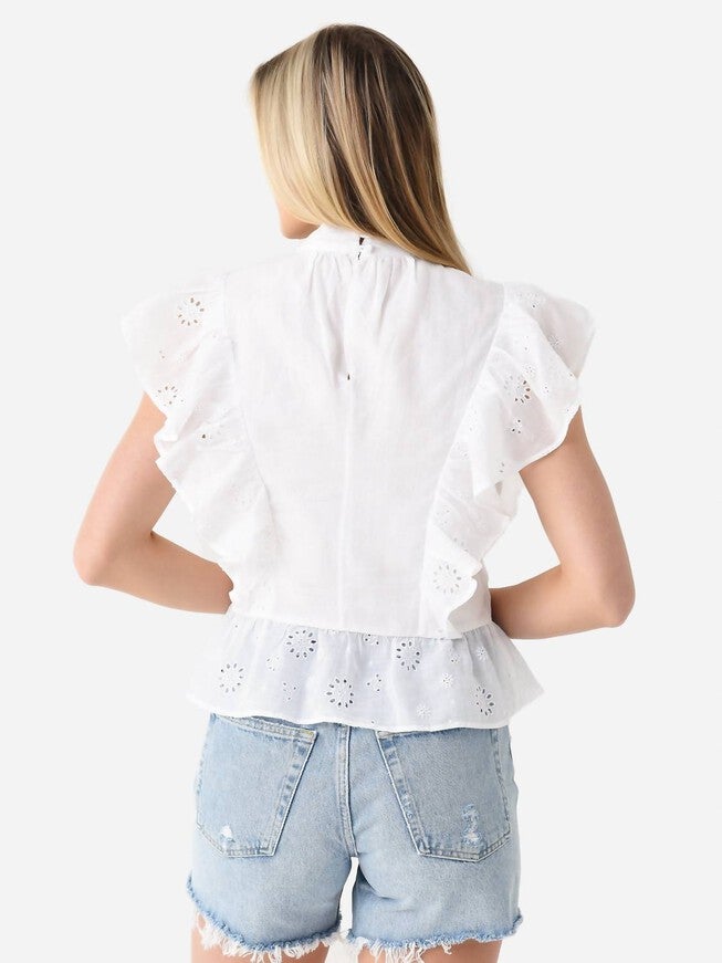 EYELET PEPLUM TOP, Blanc / White, alternate image number null