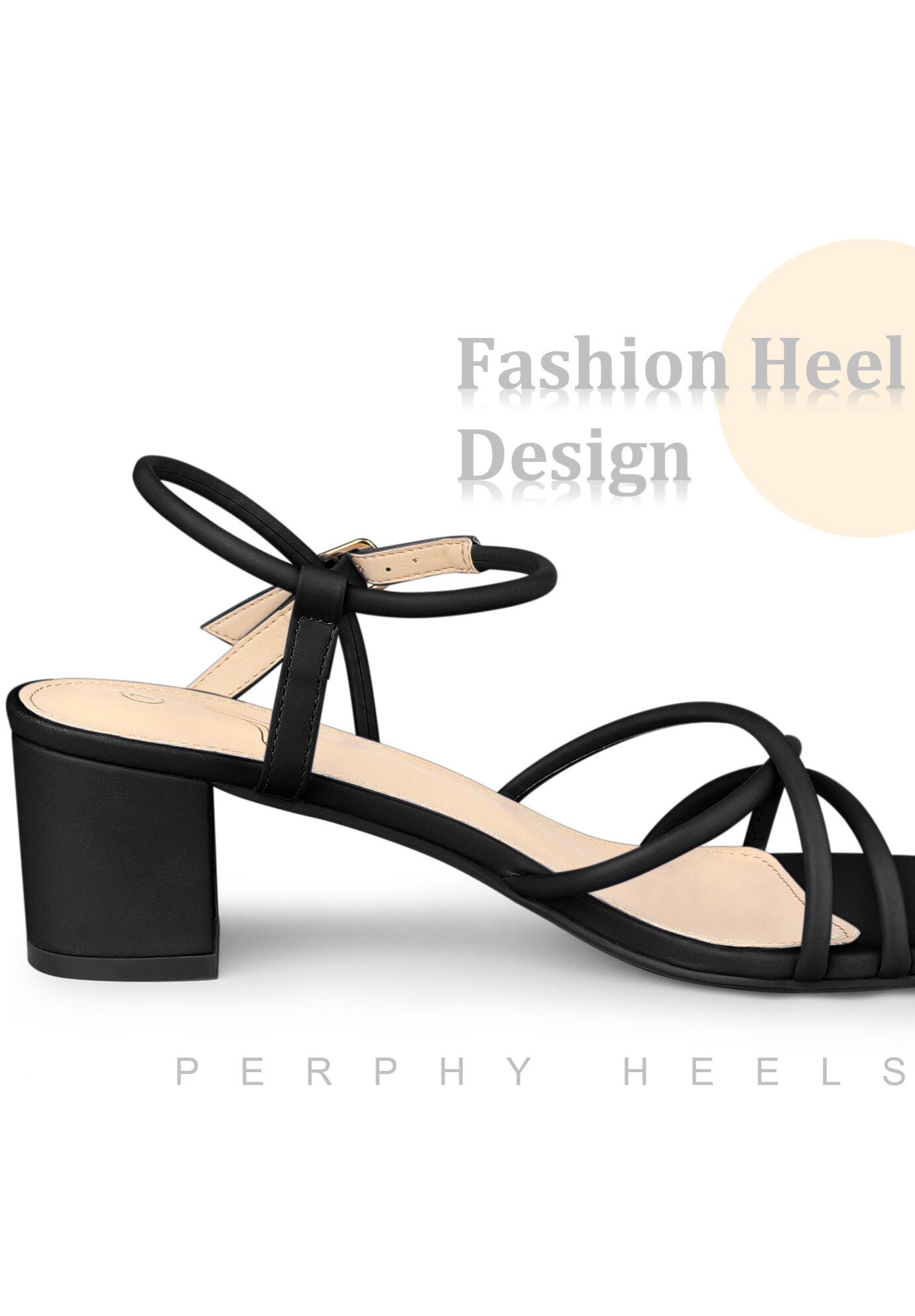 Strappy Heels Square Toe Slingback Chunky Heel Sandals, Black / Black, alternate image number 3