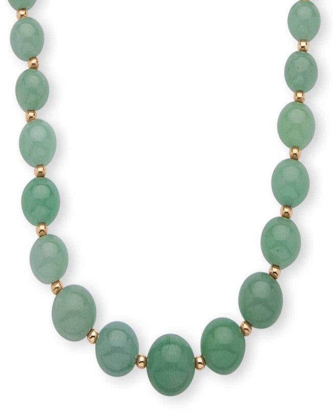 Jade 10k Yellow Gold Beaded Graduated Necklace 18 inches, Green / Hunter Green, hi-res image number null