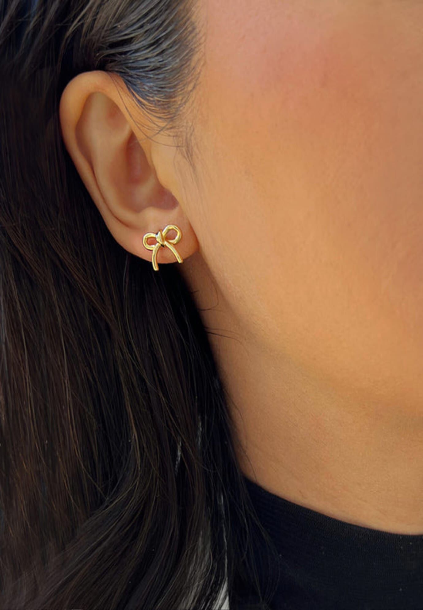 COQUETTE BOW Stud Earrings, Gold / Gold, alternate image number 3