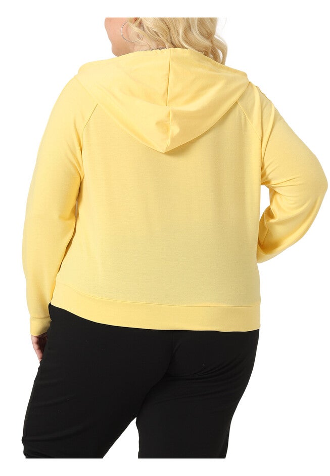Button Collar Drawstring Hoodies Pullover Sweatshirt Top, Yellow / Light Yellow, alternate image number null